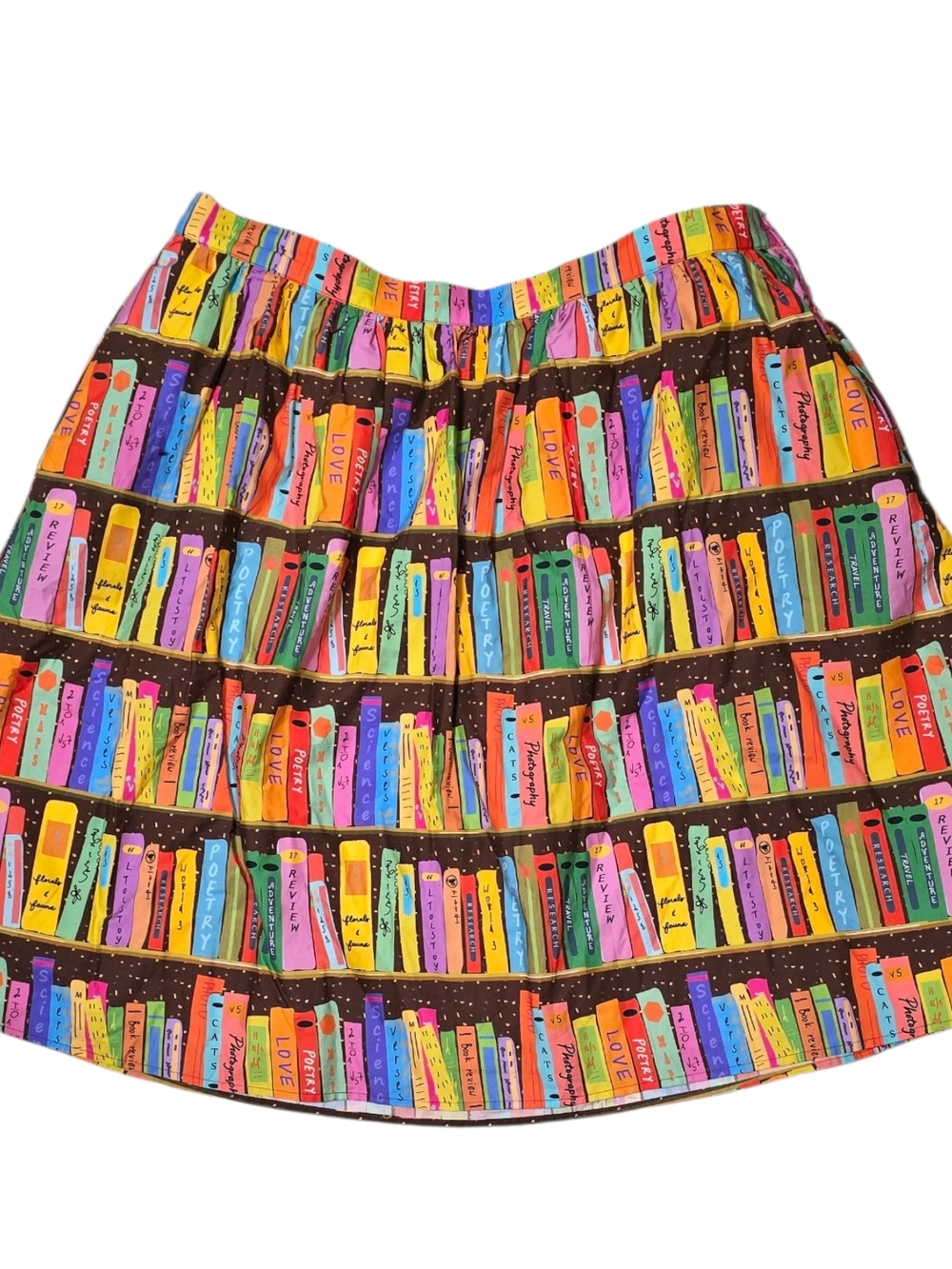 ModCloth Teacher Book Lover Skirt 2X Bookshelf Print Cotton A-Line Cute